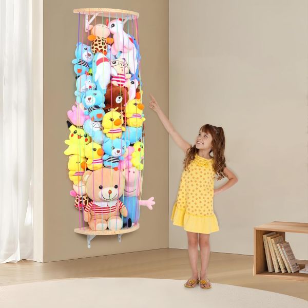 Wooden Half Circle Design Wall Hanging Plush Toy Organizer for Stuffed Animal Storage