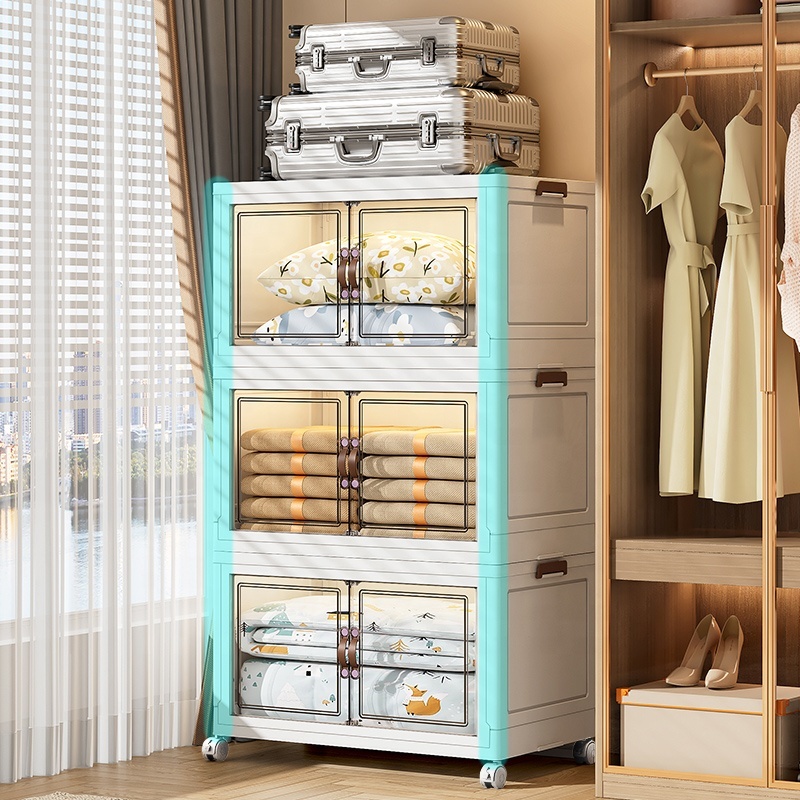 High Quality Custom Transparent Sundries Clothing Storage Folding Box Stackable Drawer Type Bedroom Storage Cabinets with Wheels