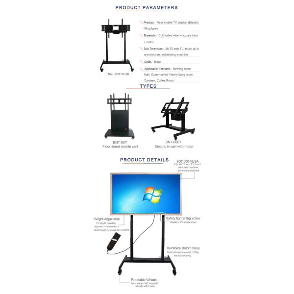 Motorized Lift Up Down Interactive Whiteboard Mobile Stand With Wired Switch
