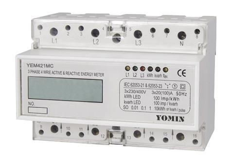 4 Wire Active and Reactive Din Rail 3 Phase Energy Meter , Electronic Watt Hour Meter