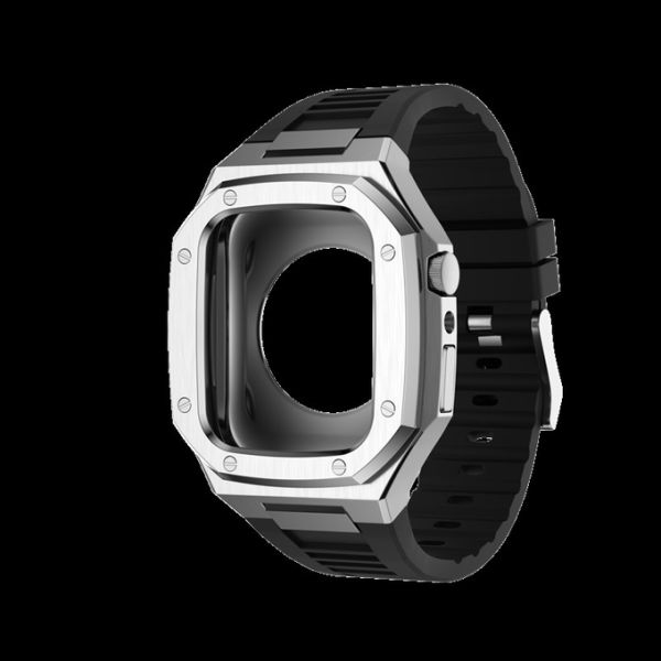 Luxury Metal Apple Watch Case 44mm Silicone Strap For Apple Watch 8 7 6