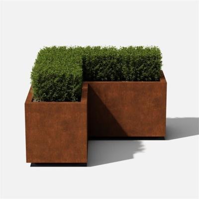 Plantador de aço contemporâneo da caixa do canto de metal de Corten para exterior residencial