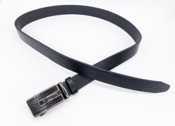 Black Genuine Leather Mens Automatic Buckle Belt 3.5cm Width Sleek Surface