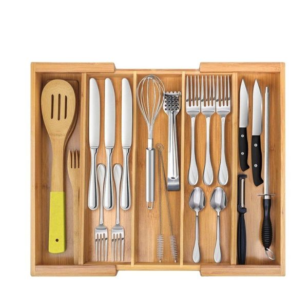 Регулируемый бамбуковый шкафчик разделители организатор для серебряной посуды прямоугольный деревянный столовой столешницы поднос