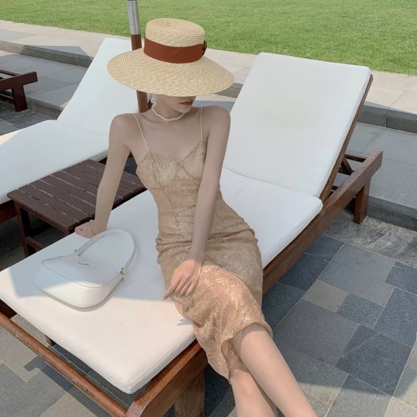 Elegant Lace Sling Wrap Womens Vacation Dresses 113cm