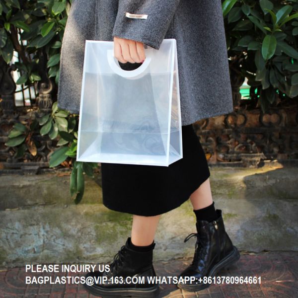 Plastic Tote Bags, Shopping Bags Gift Packaging Bags, PP Environmental Protection Frosted Transparent Bags Custom LOGO