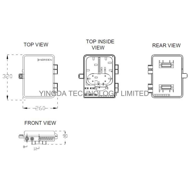 2In 16Out Fiber Access Terminal Box, Uncut Cable Termination Box for PLC Splitter Black Plastic