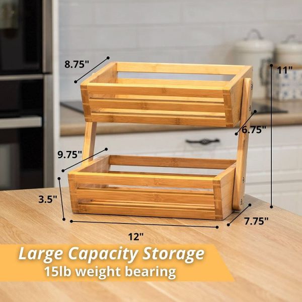 100% шкафов овоща 2 ярусов бамбукового хранения кухни многофункциональных