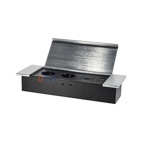 Hiddden Flip design Desktop Socket Power With 2 EUAC Outlets USB A+C HDMI Network