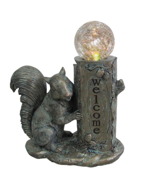Classical Squirrel Welcome Garden Solar Light , Animal Solar Lights Outdoor With Glass Ball