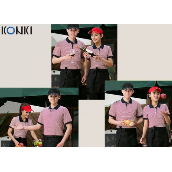Stripe T shirt Short Sleeve Restaurant Staff Uniforms for Men and Women