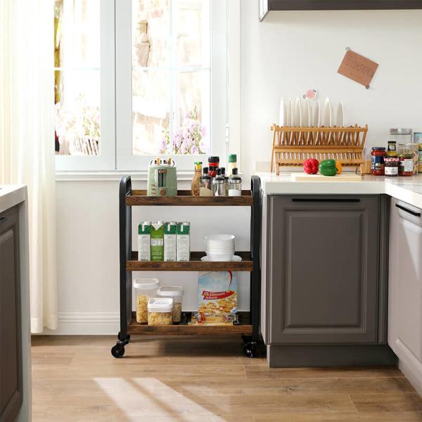 Serving Cart On Wheels, Narrow Kitchen Trolley, Industrial Design Rolling Cart, Small Rolling Cart, LRC66BX
