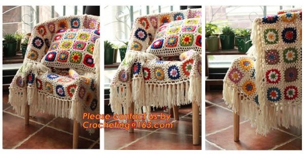 Nordic Hand-woven crochet hook Daisy striped blanket, Cashmere knitted blanket, sofa blank