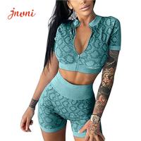 Fitness Zip Up Yoga Jacket And Leggings Set Seamless Yoga Wear Yoga Short Set
