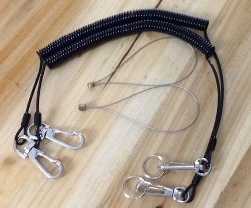Plastic 40cm Long Black Coiled Leash Connector w/2pcs Plastic Clip Ends