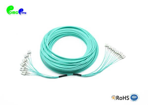 50/125μM Fibre Optic Breakout Patch Cord  SC UPC duplex to SC UPC   duplex OM3 12F 2.0mm Aqua Jacket