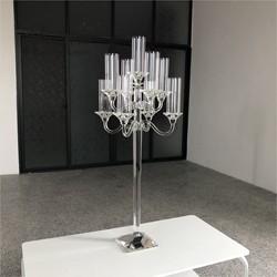 9 Branch Crystal Glass Candelabra Square Base Contemporary Crystal Candle Holders