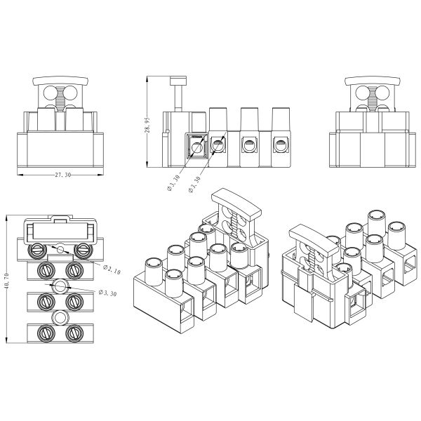 Plastic Electrical Screw Feed Through 4 Pole Pin Fuse Holder Terminal Block Connector