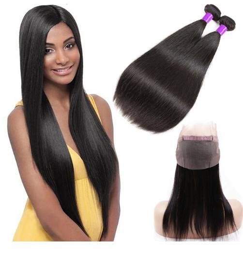 Straight 360 Lace Frontal With Bundles / 100% Unprocessed Brazilian Human Hair