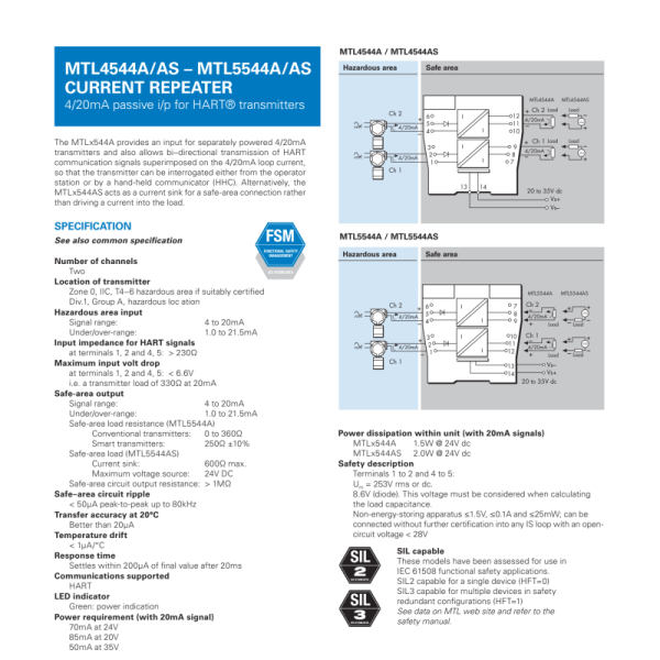 MTL5544A MTL5500 Din-Rail Mounted Intrinsically Safe Isolator