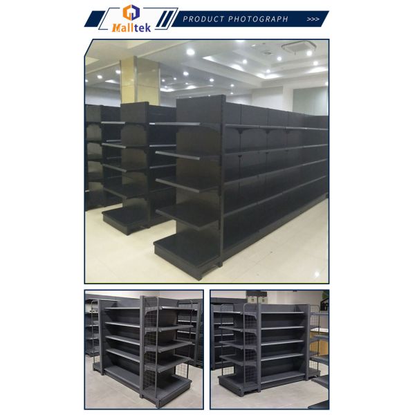 Multifunctional Supermarket Shelves , Gondola Rack Double Surfaces Back Plate