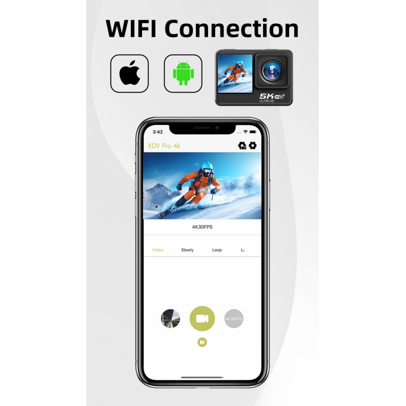Newest HD 5K Dual Screen Action Sports Camera 30M Waterproof&Anti  Camera with Wifi Sport Camera for Surfing&Diving&Skiing