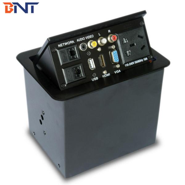 Tabletop Mount Hydraulic Pop Up Power Socket Box with Bottom Connection Panel for Office AV Furniture