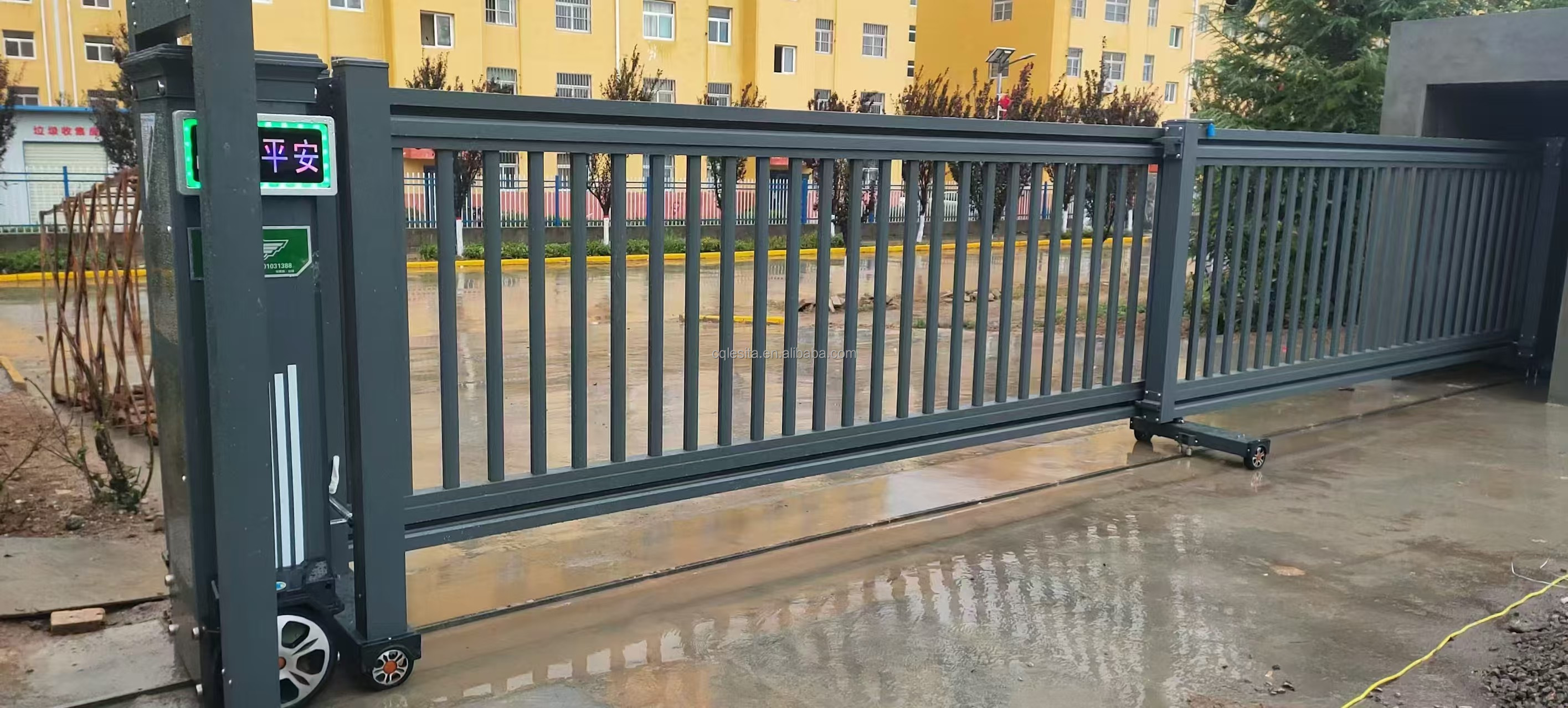 Modern Auto Aluminum Security Gate Commercial Outside Sliding Entrance Main Door Motorized Telescopic Outdoor Factory Gate