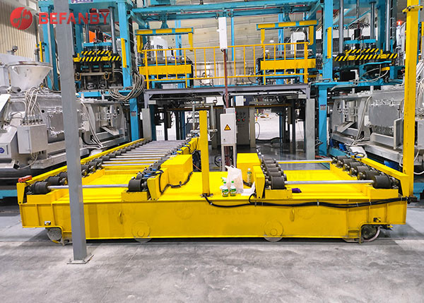 70T Load Capacity Battery Operated Transfer Cart with Roller Conveyor System for Factory Transport