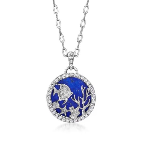 Hawai Jewelry Sea Life Paperclip Link CZ Pendant Necklace In Sterling Silver