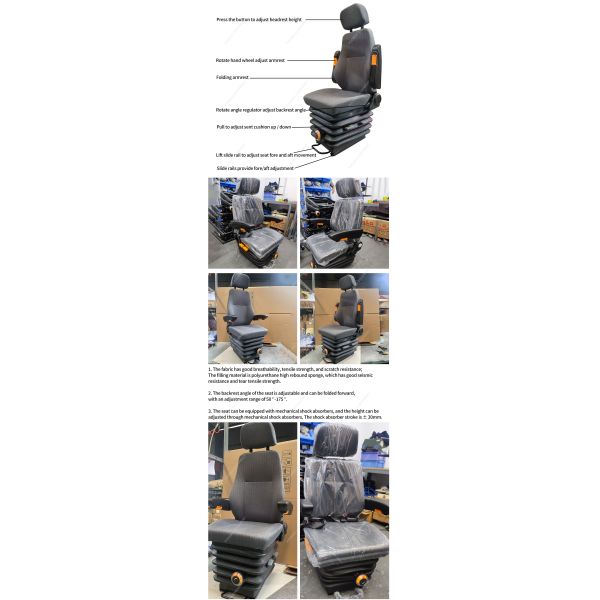 Adjustable Excavator Loader Driver Seat with Mechanical Shock Absorber and Dual Armrest