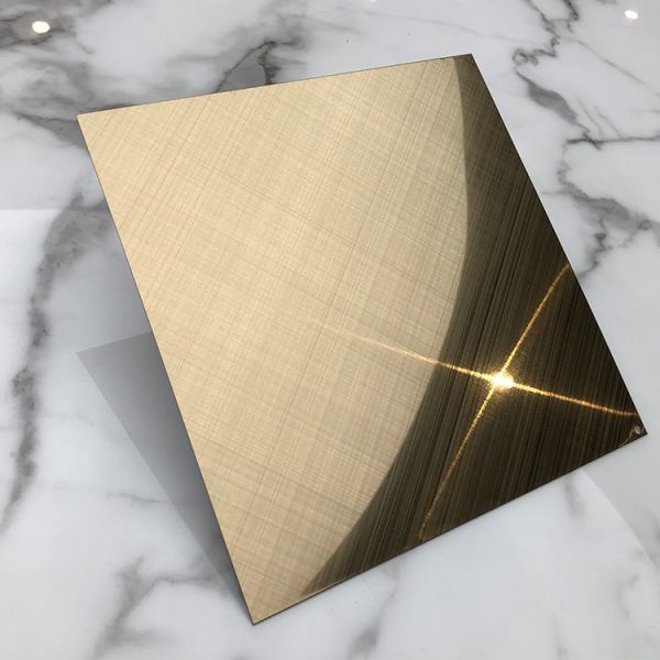 Four Feet Champagne Gold Cross Brushed Hairline Stainless Steel Sheet for Decorative Applications
