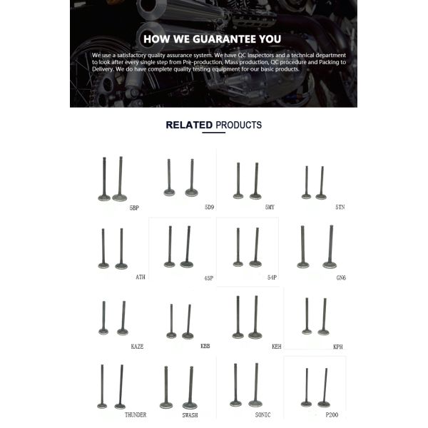 Válvula de admisión y escape CGX125SHC Partes del motor de motocicleta Clase A