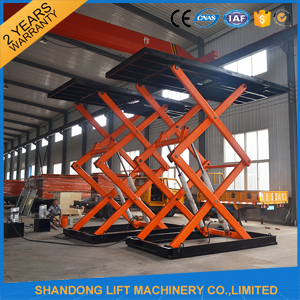 Red Double Hydraulic Scissor Car Lift For Warehouse Car Parking