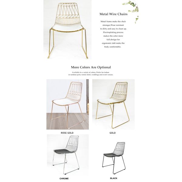 Outdoor Wedding Metal Wire Chairs Simple Style Metal Frame Wire Side Dining Chair