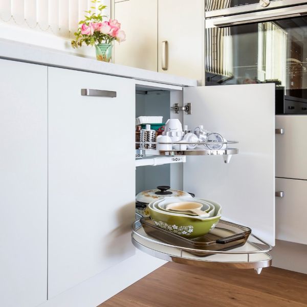 White Lacquer L Shape Modular Kitchen Unit Cabinet Designs
