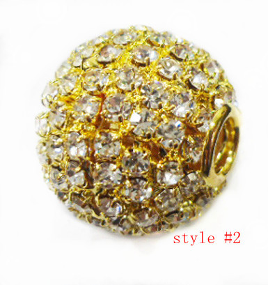Rhinestone Shamballa Alloy Bead Jewelry , Gold Crystal Pave Ball Beads 16mm
