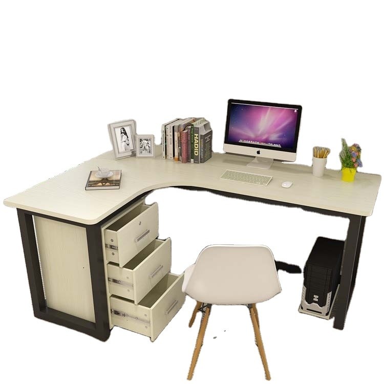 Mail Packing Modern Work Office Desk L Shape Black and White with Steel Furniture