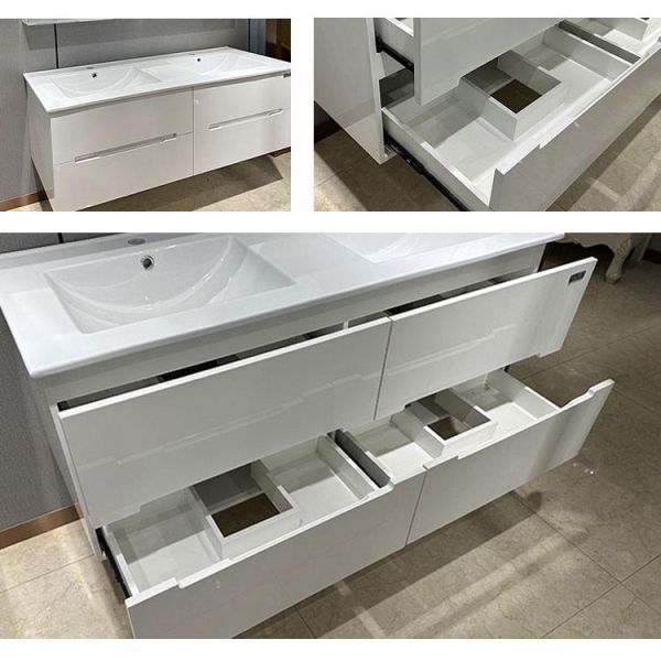 80*48cm PVC Bathroom Cabinets With LED Mirror And Ceramic Basins