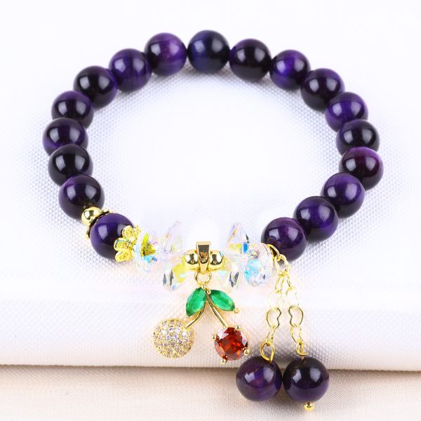 Сметанковый вишневый фиолетовый 8 мм браслет для тигрового глаза для повседневной носки