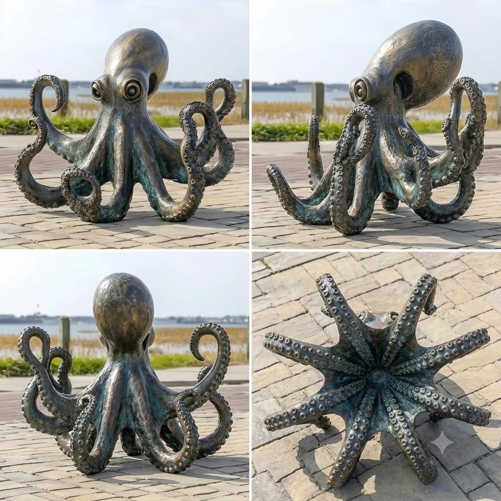 Handcrafted Bronze Giant Octopus Statue | Coastal & Nautical Home Office Decoration