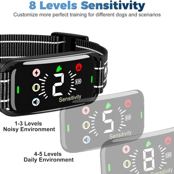 Rechargeable IP67 Waterproof Eco-friendly Custom Anti Bark Collar 8 Adjustable Sensitivity Smart Dog Training Device 4 Modes 20+