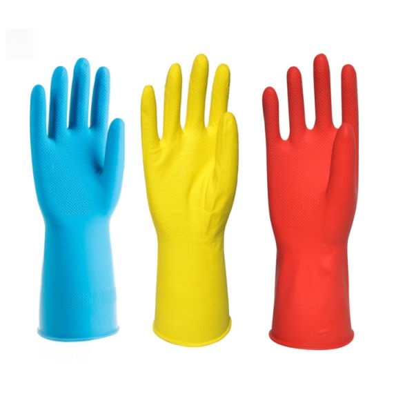 Reusable Flocklined Household Cleanning Gloves 300mm Natrual Latex Gloves