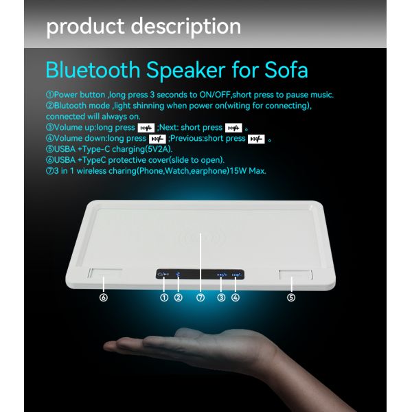 Wireless Bluetooth Sofa Couch Surround Sound System 15W Qi OEM