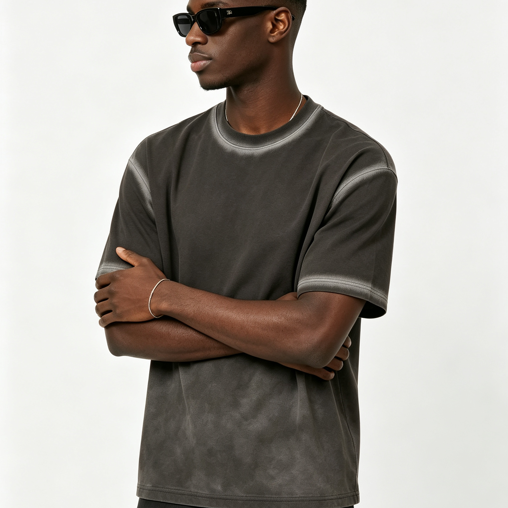 280GSM Heavyweight Cotton Tee Gradient Spray Snow Wash T Shirt Retro