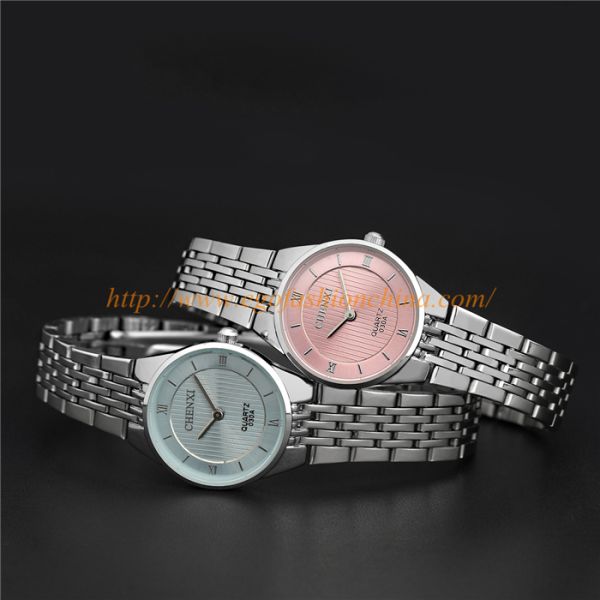 030A Pink Solid Color Watch Stainless Steel Watch Fashion Casual Watch Couple Watch Gift