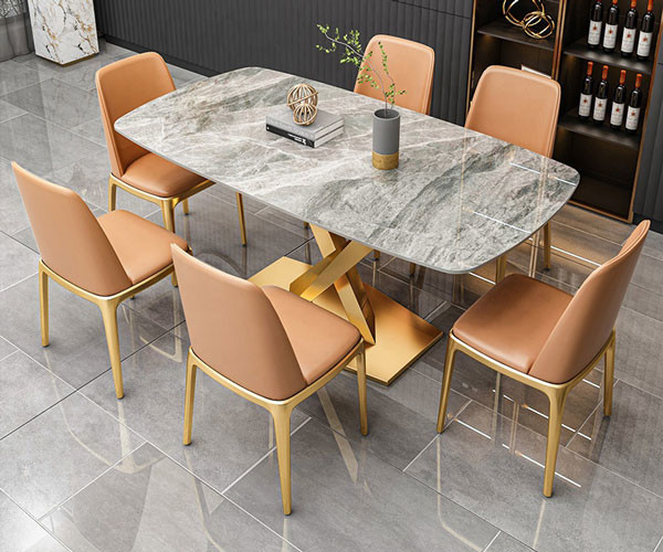 Slate Rectangular OEM Luxury Dinner Table And 6 Chairs For Home Furniture