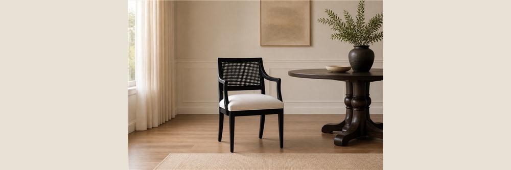 Black Cane Back Upholstered Dining Armchair CYC-071