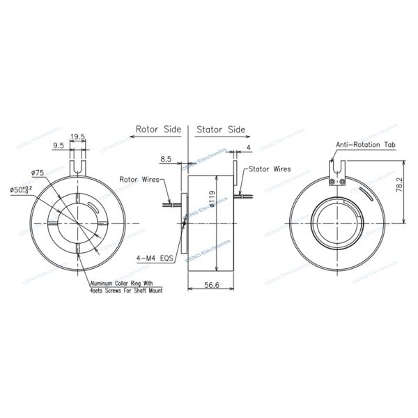 8 схем 1А Сигнал через отверстие Слипы кольца с ID50mm & 500RPM для промышленности