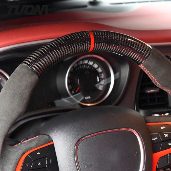 380mm Red Black Dodge Ram Leather Steering Wheel Carbon Fiber OEM